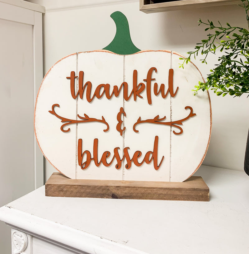 Thankful & Blessed Wooden Table Sign