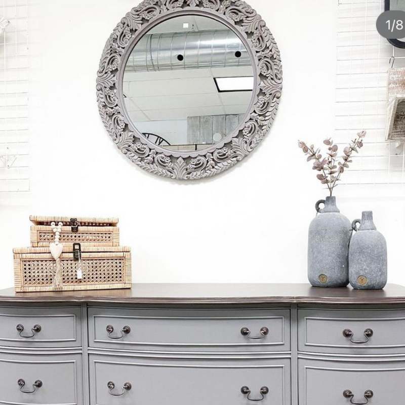 Carved Wood-Look Grey Mirror