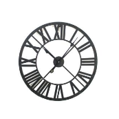 Large Black Iron Clock with Roman Numerals