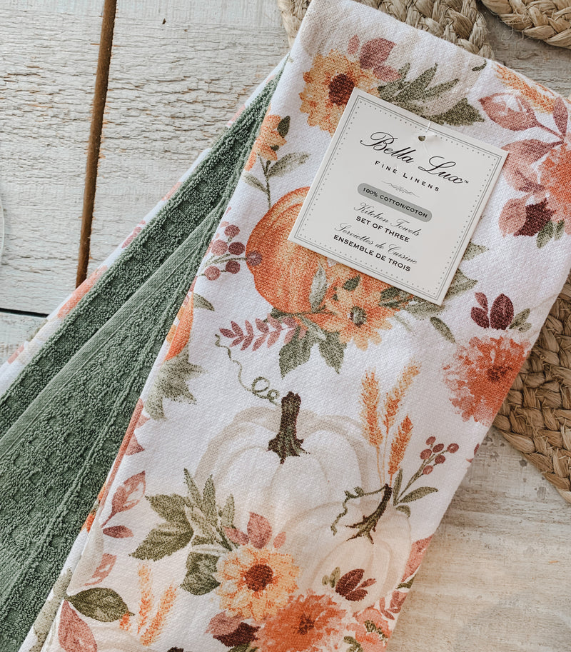 Fall Kitchen Towels | Set of 3 | Orange, Red, Green