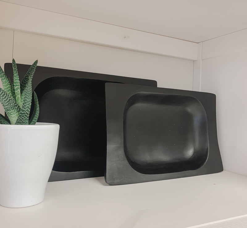 Black Rectangular Wood Bowl