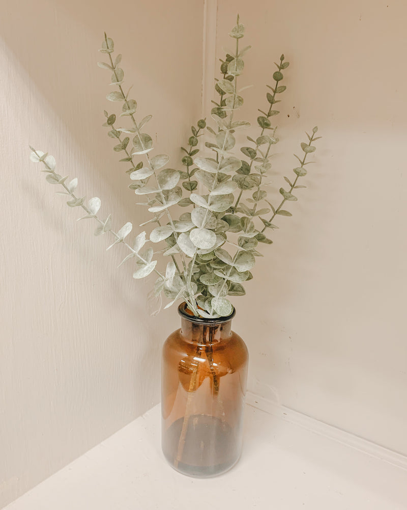 Brown Vase with Faux Eucalyptus
