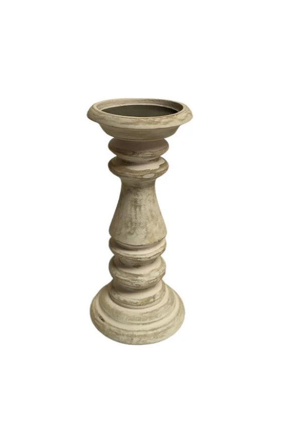 White Wash Wood Candle Holder