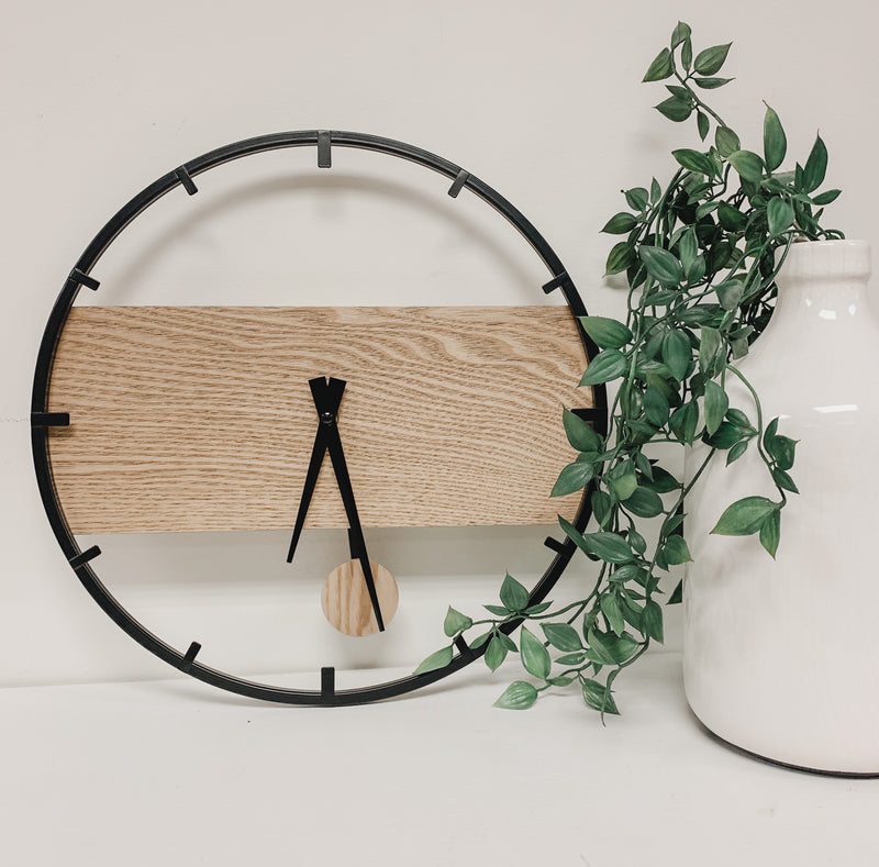 Boho Black Metal & Wood Clock