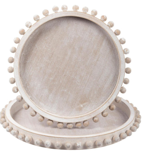 White Farmhouse Round Wood Trays