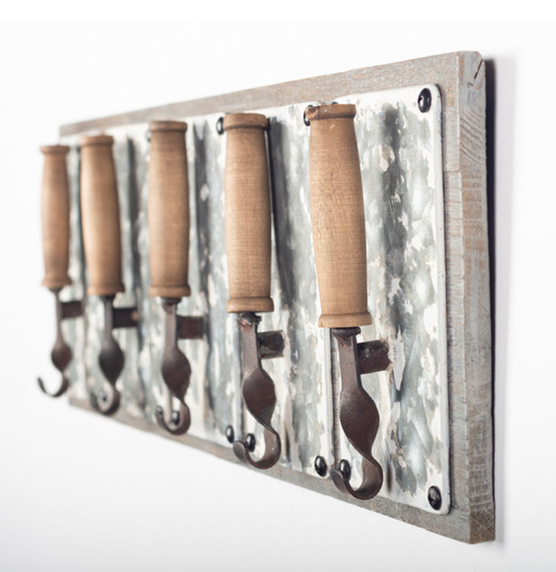 Wooden Metal Wall Hanger With Hooks