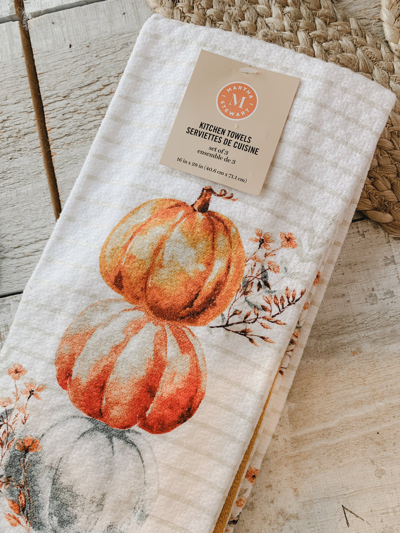 Fall Kitchen Towels | Set of 3 | Mustard, Beige, Grey