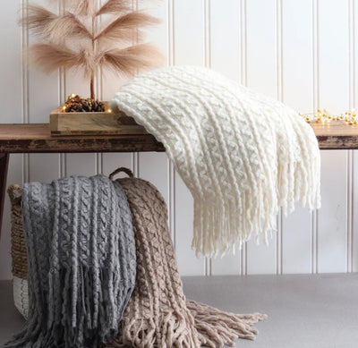 Woven Knit Tassel Throw | Taupe