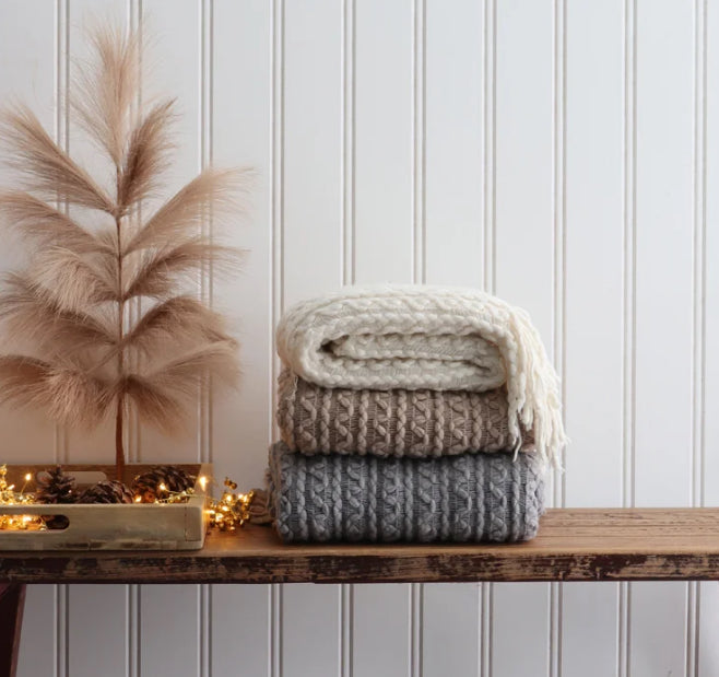 Woven Knit Tassel Throw | Taupe