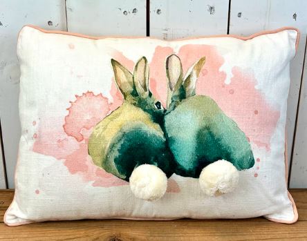 Bunny Cushion with Pom Pom Tails