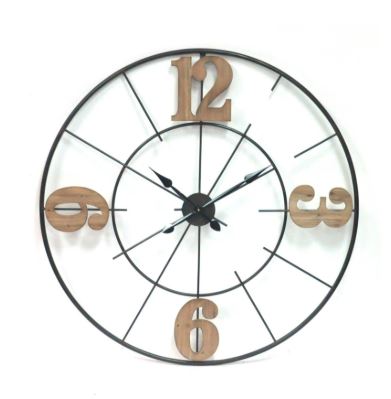 Large Metal Clock with Wood Numbers