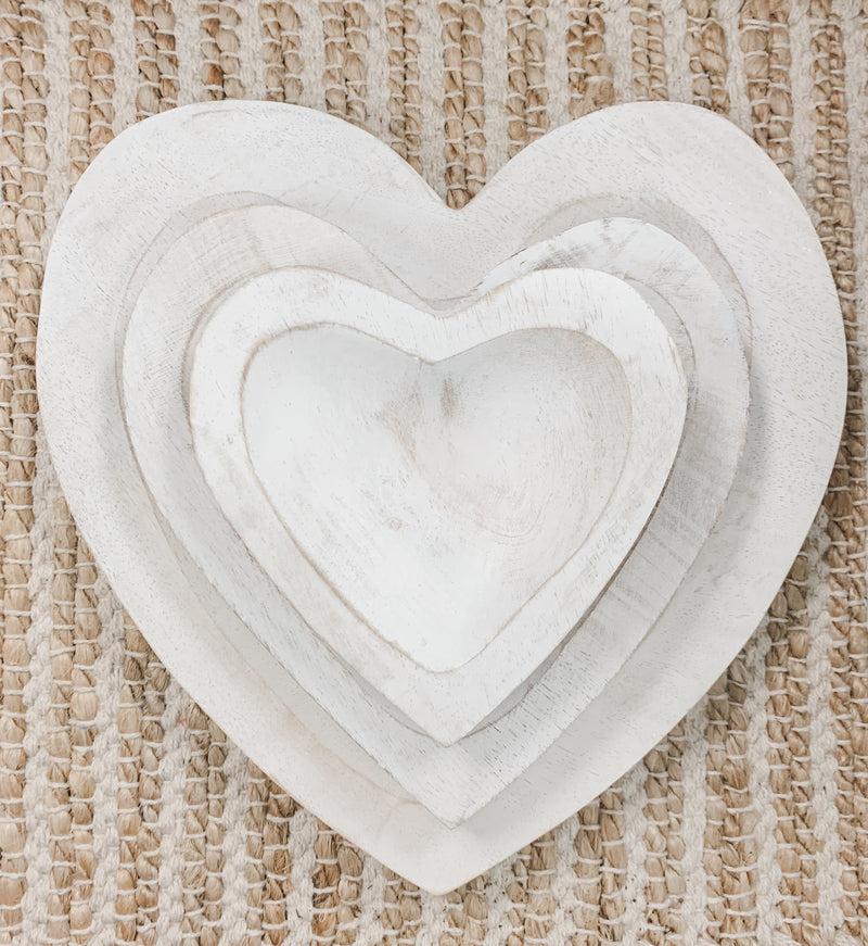 White Wooden Heart Trays