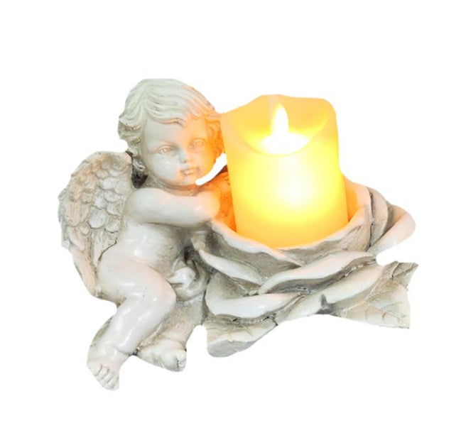 Cherub with LED Candle