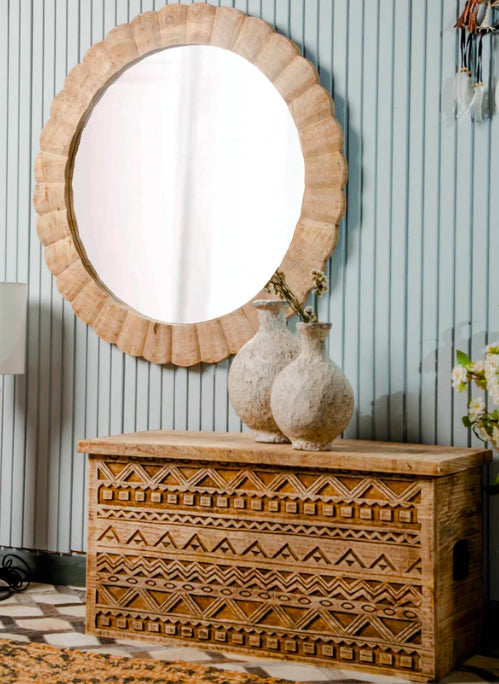 Wooden Round Mirror