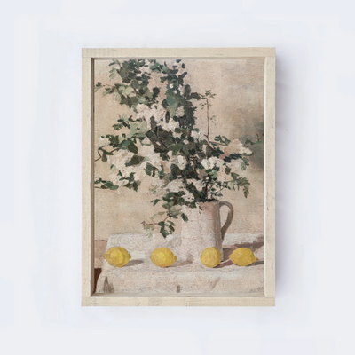 Flower Still Life With Lemons Vintage-Inspired Painting