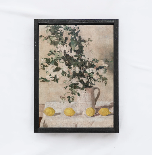 Flower Still Life With Lemons Vintage-Inspired Painting