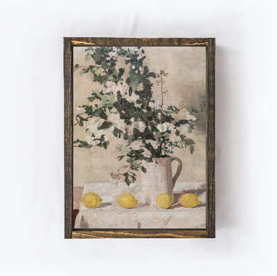 Flower Still Life With Lemons Vintage-Inspired Painting