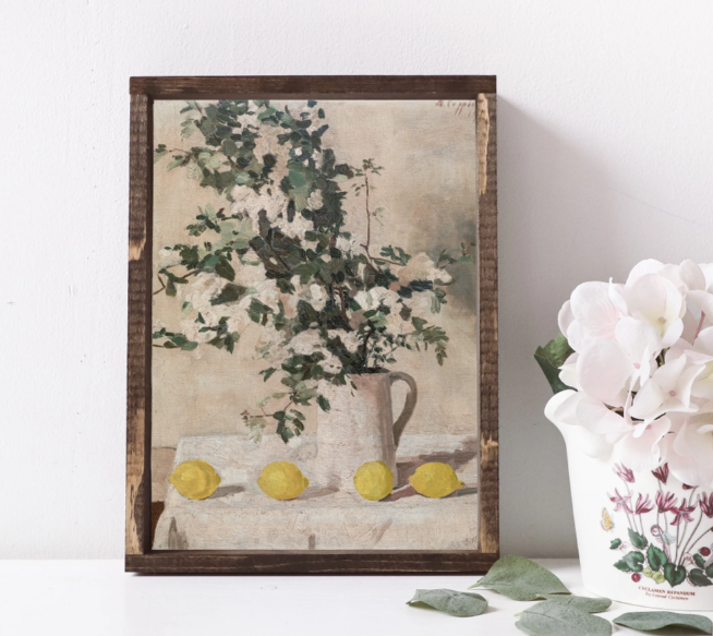 Flower Still Life With Lemons Vintage-Inspired Painting