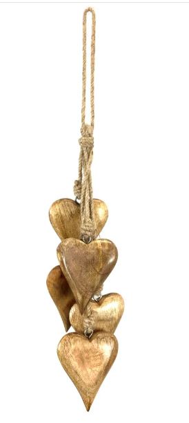 Mango Wood String of Wood Hearts