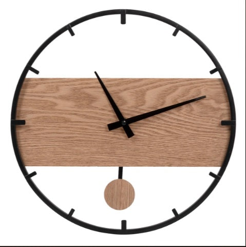 Boho Black Metal & Wood Clock