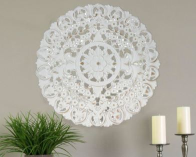 Round White Carved Wall Decor