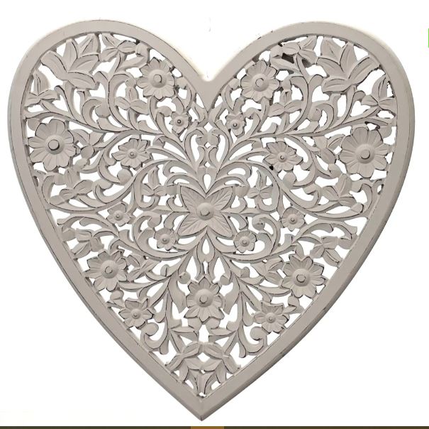 White Wood Floral Heart Wall Decor