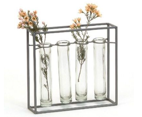 Metal Frame Glass Tube Vase