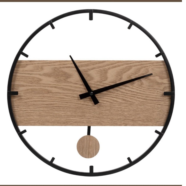 Boho Black Metal & Wood Clock