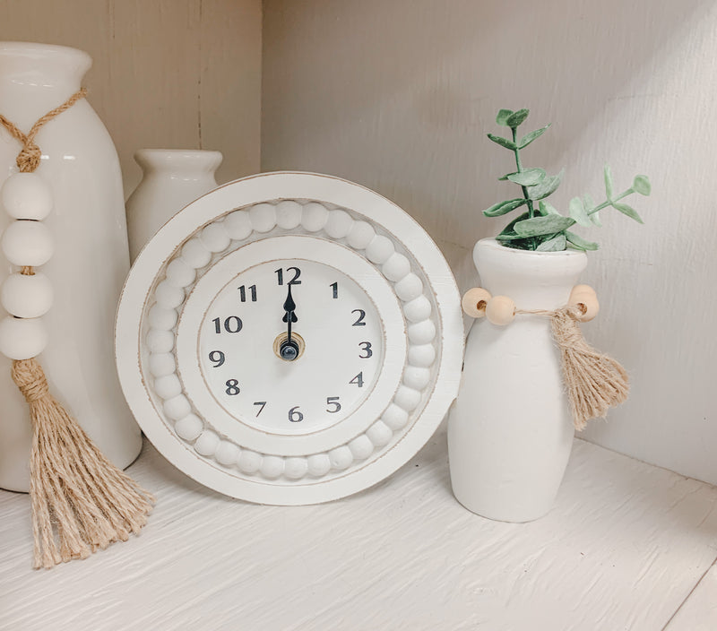 Small White Clock with Vase