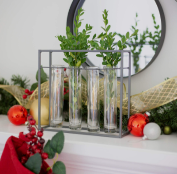 Metal Frame Glass Tube Vase