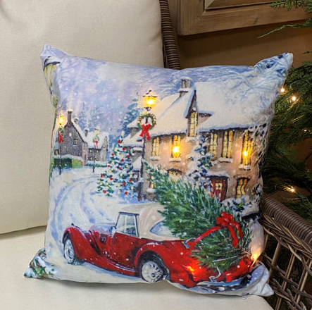 Christmas Tree on Car | LED Light-Up Velvet Cushion