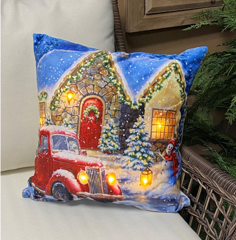 Snowman & Truck | LED Light-Up Velvet Cushion