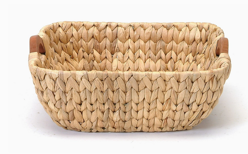 Rectangle Hyacinth Woven Basket with Wood Handles | Large