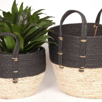 Straw Basket - Black and Natural
