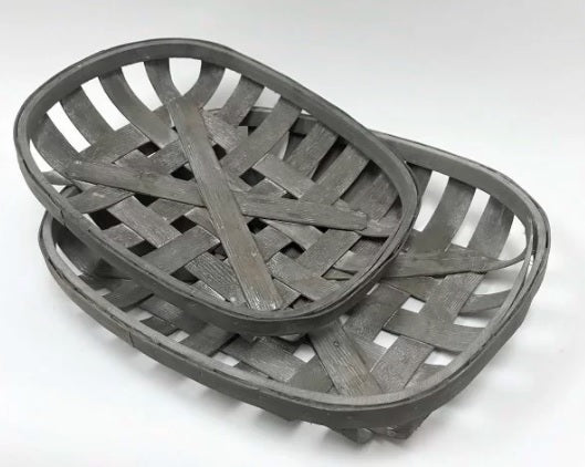 Grey Washed Willow Pair of Tobacco Baskets