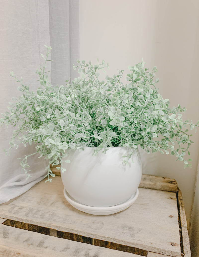 White Round Matte Vase with Saucer