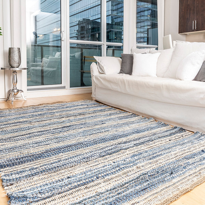 Indigo Denim & Leather Rug