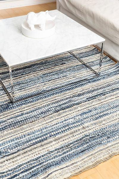 Indigo Denim & Leather Rug