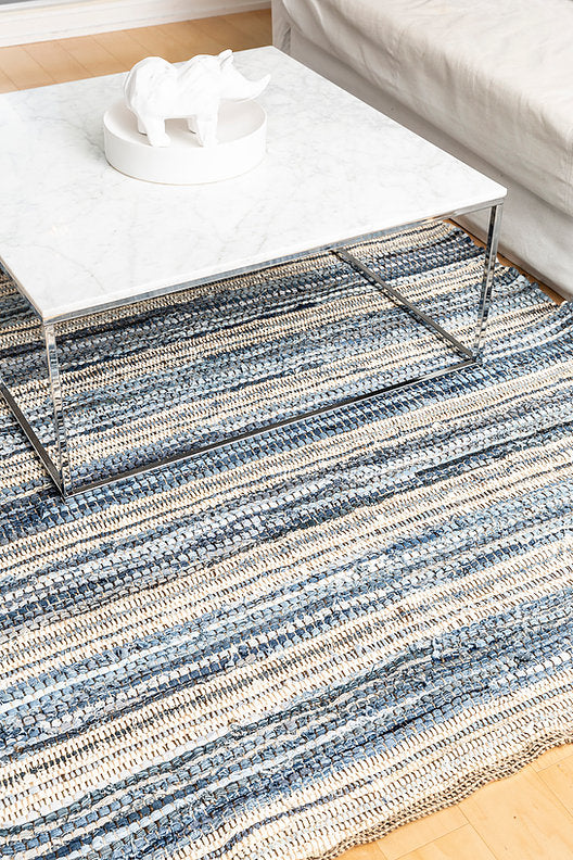 Indigo Denim & Leather Rug