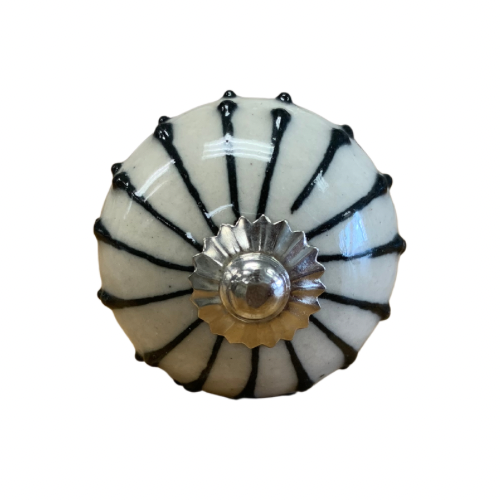 Knob - Creamy Beige with Black Lined Detailing & Silver Accents (38)