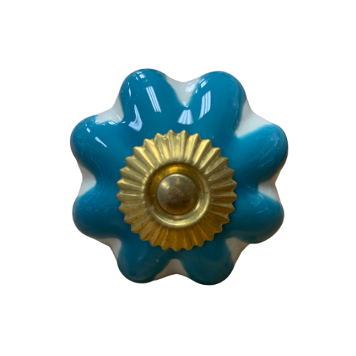 Knob - Blue and White Scalloped with Gold (29)