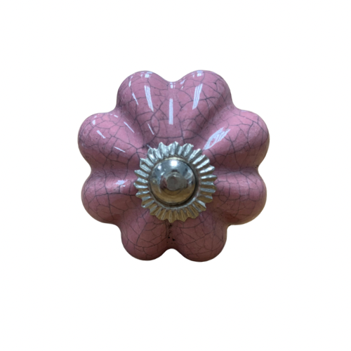 Knob - Glazed Pink Scalloped with Silver Details (26)